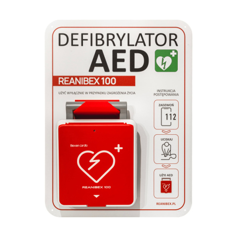 Defibrylator Reanibex 100 w zestawie tablicą ścienną